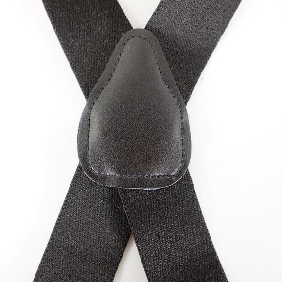 Suspender Mens‎ Black Leather Clip On Adjustable Strap Stretch Elastic X Back - Picture 3 of 6